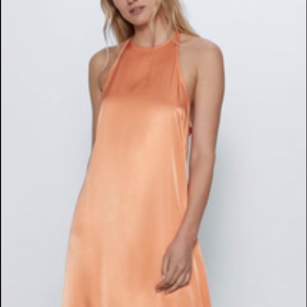 Orange satin Zara maxi dress